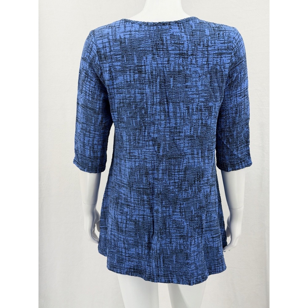 Yushi Top Women Small Blue Purple Textured Tunic Lagenlook Artsy Pockets Relaxed - Picture 5 of 8